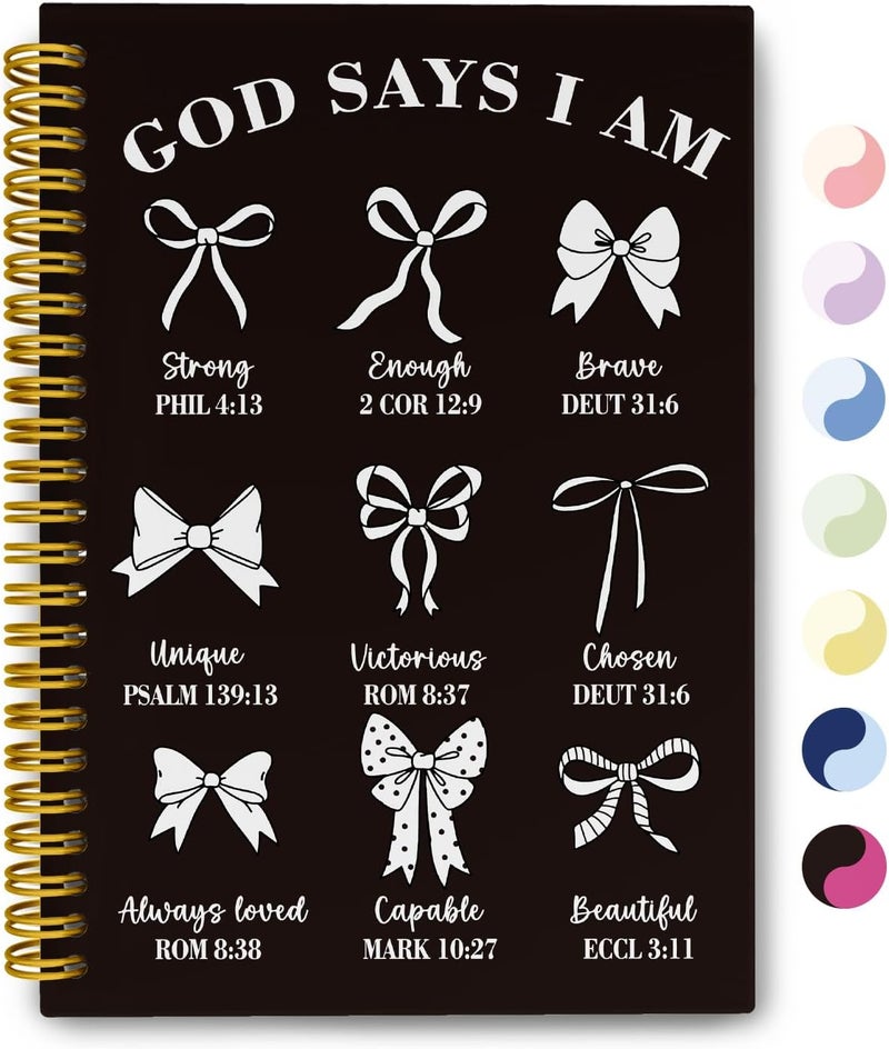THDSE Bible Journal for Women, Christian Prayer Journal Notebook Gifts for Teen Girls Kids, Bible Study Supplies, Cute Bows Church Faith Journaling Hardcover Spiral Notebook 5.5 X 8.3(Black) - Image 1